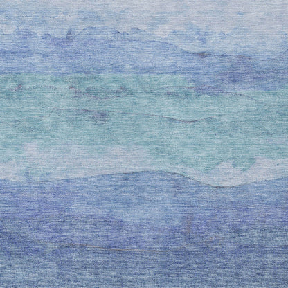5' X 8' Blue Teal Blue And Sky Blue Abstract Washable Indoor Outdoor Area Rug