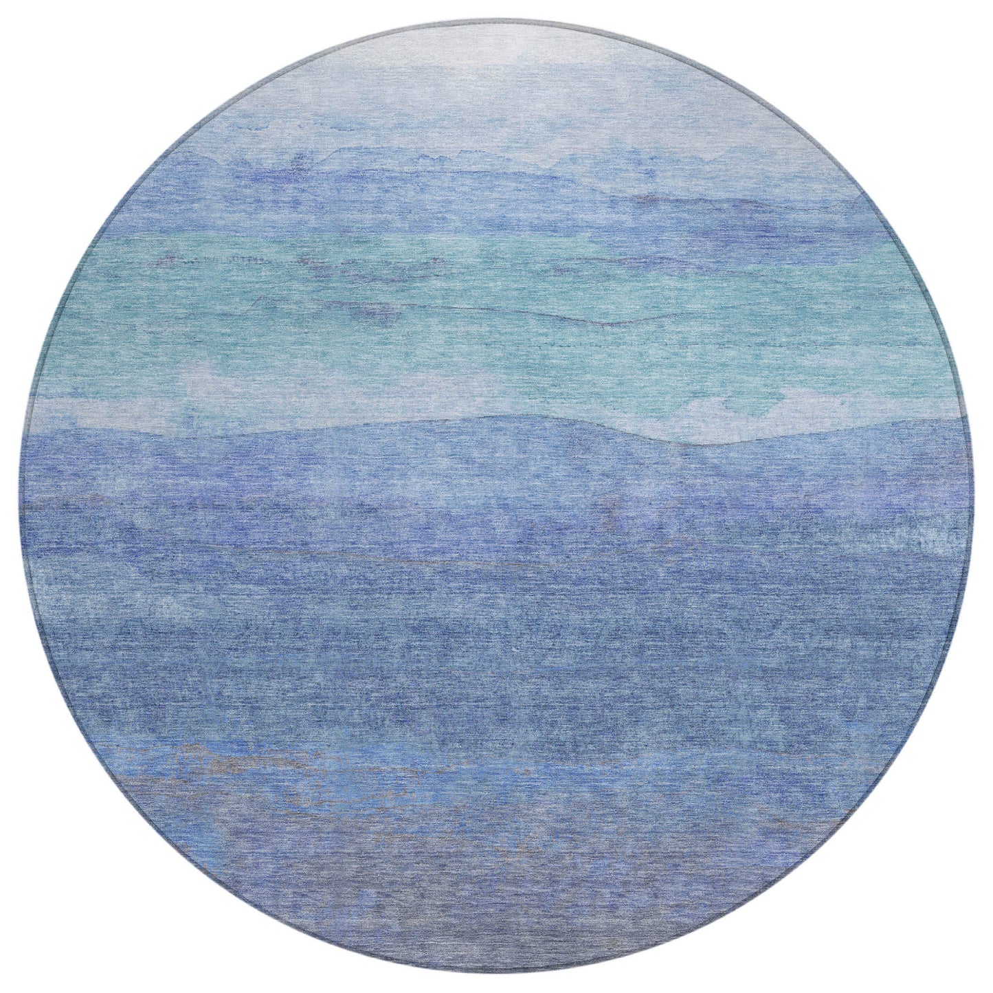 8' Blue Teal Blue And Sky Blue Round Abstract Washable Indoor Outdoor Area Rug
