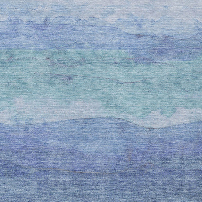 9' X 12' Blue Teal Blue And Sky Blue Abstract Washable Indoor Outdoor Area Rug