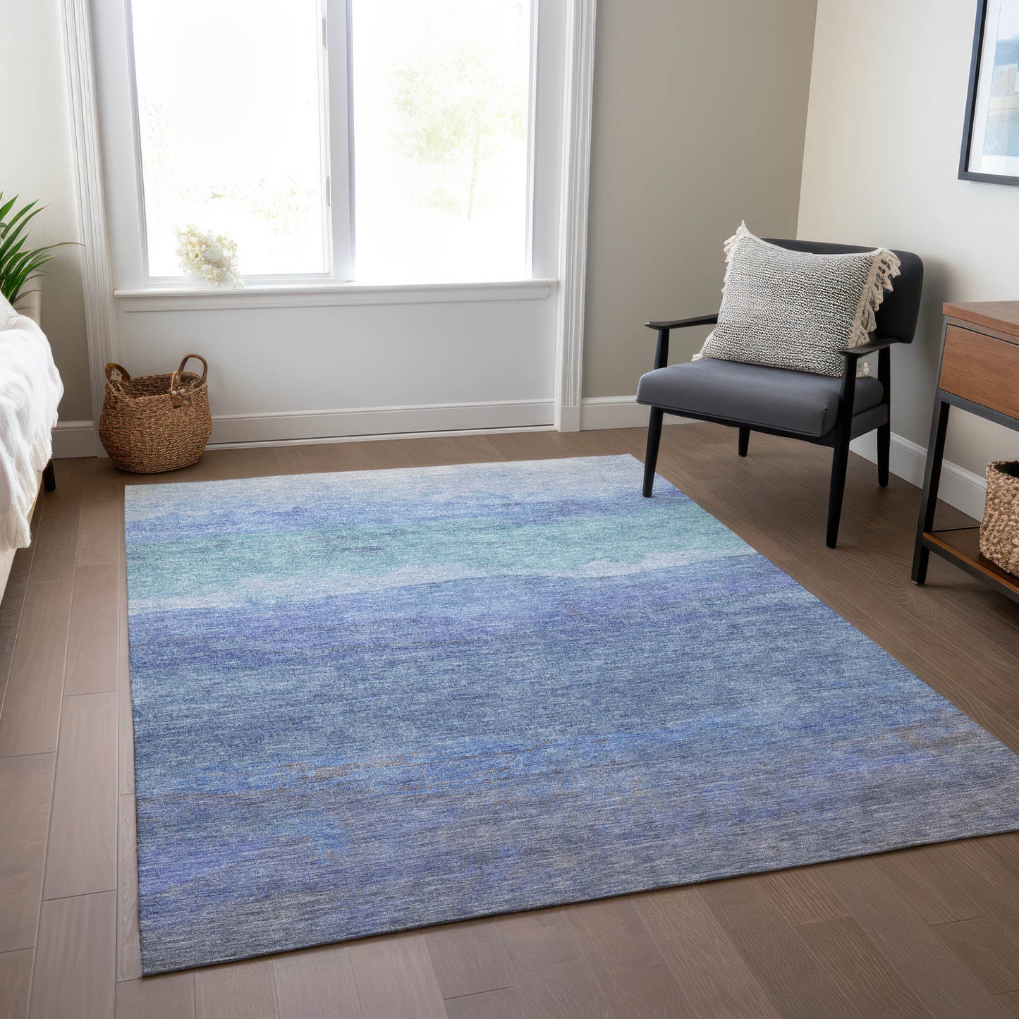 10' X 14' Blue Teal Blue And Sky Blue Abstract Washable Indoor Outdoor Area Rug