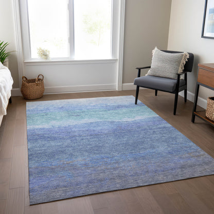 10' X 14' Blue Teal Blue And Sky Blue Abstract Washable Indoor Outdoor Area Rug