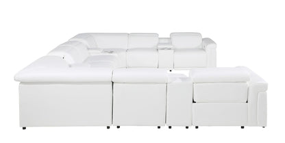 White Italian Leather Power Reclining U Shaped Twelve Piece Sectional With Console