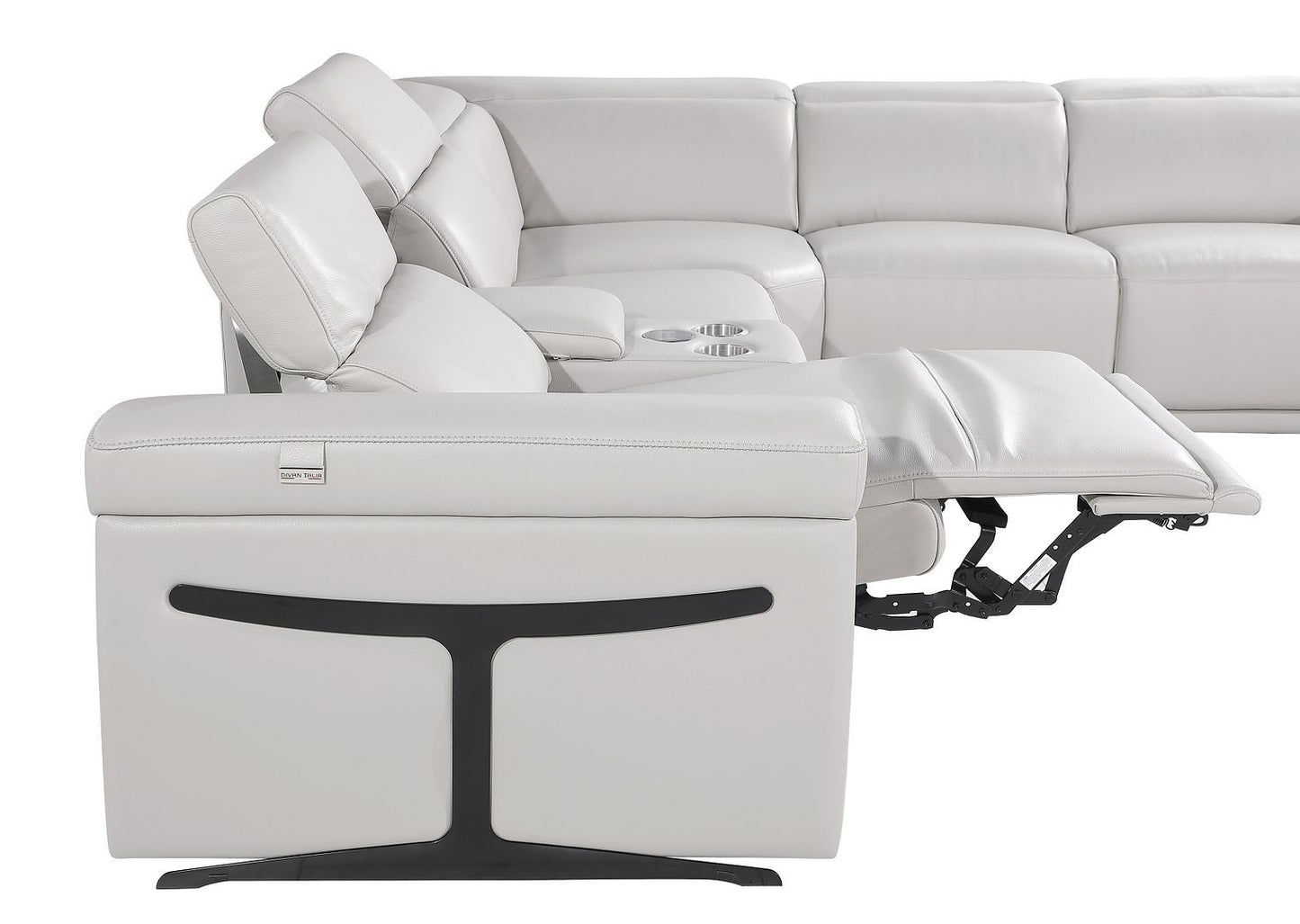 Light Gray Italian Leather Power Reclining U Shaped Twelve Piece Sectional With Console
