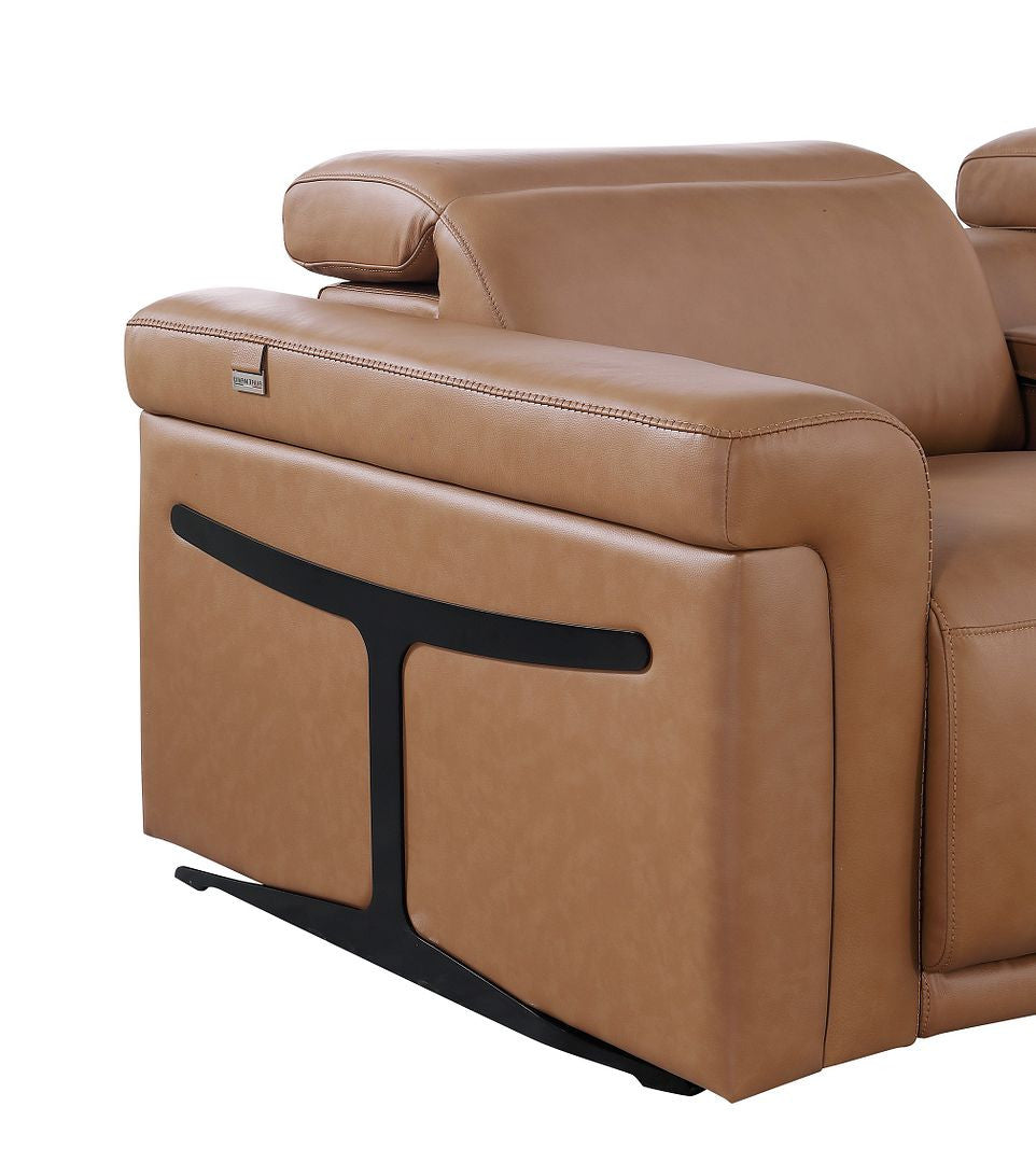 Chestnut Italian Leather Power Reclining U Shaped Twelve Piece Sectional With Console