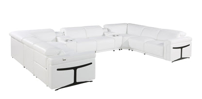 White Italian Leather Power Reclining U Shaped Ten Piece Corner Sectional With Console