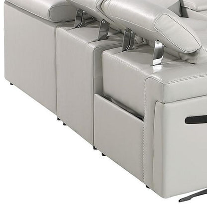 Light Gray Italian Leather Power Reclining U Shaped Ten Piece Corner Sectional With Console