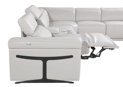 Light Gray Italian Leather Power Reclining U Shaped Ten Piece Corner Sectional With Console