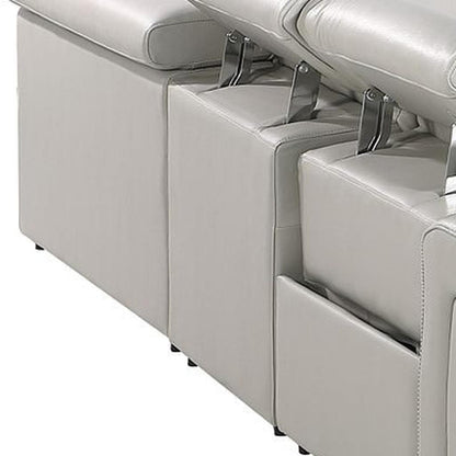 Light Gray Italian Leather Power Reclining U Shaped Ten Piece Corner Sectional With Console