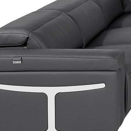 Dark Gray Italian Leather Power Reclining U Shaped Ten Piece Corner Sectional With Console