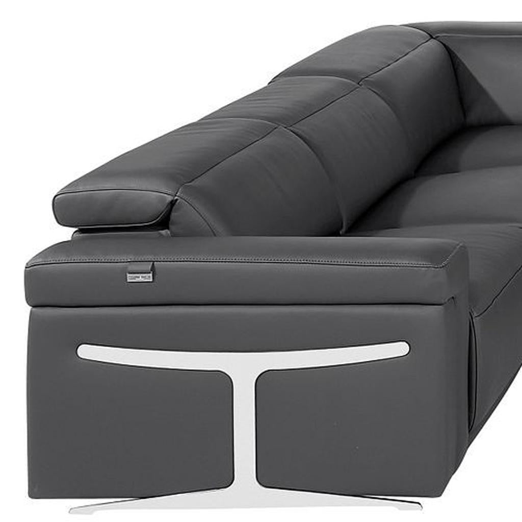 Dark Gray Italian Leather Power Reclining U Shaped Ten Piece Corner Sectional With Console