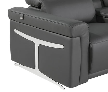 Dark Gray Italian Leather Power Reclining U Shaped Ten Piece Corner Sectional With Console