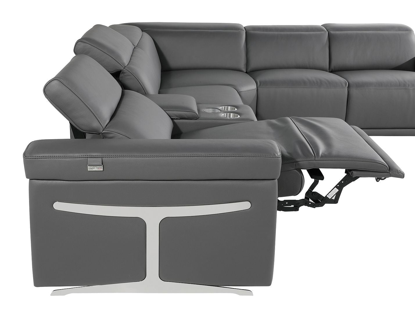 Dark Gray Italian Leather Power Reclining U Shaped Ten Piece Corner Sectional With Console