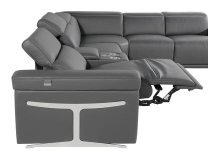 Dark Gray Italian Leather Power Reclining U Shaped Ten Piece Corner Sectional With Console