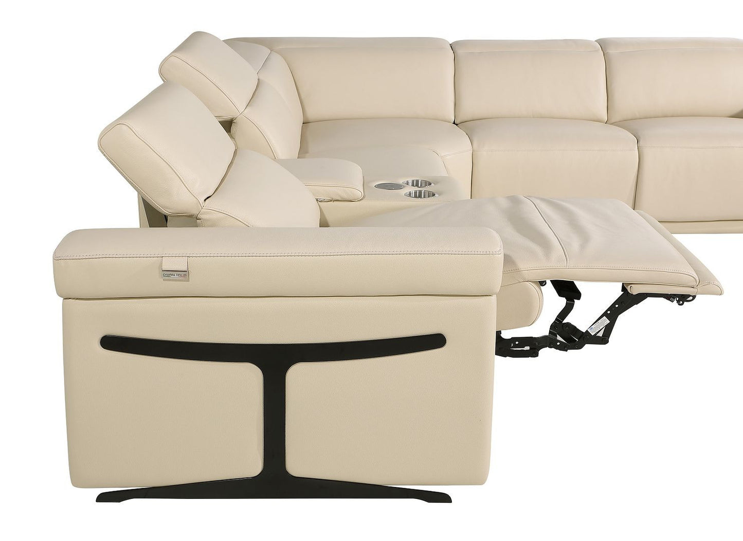 Beige Italian Leather Power Reclining U Shaped Ten Piece Corner Sectional With Console