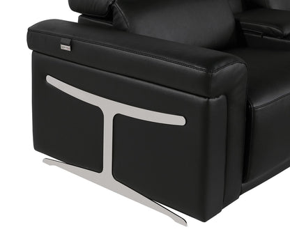 Black Italian Leather Power Reclining U Shaped Ten Piece Corner Sectional With Console