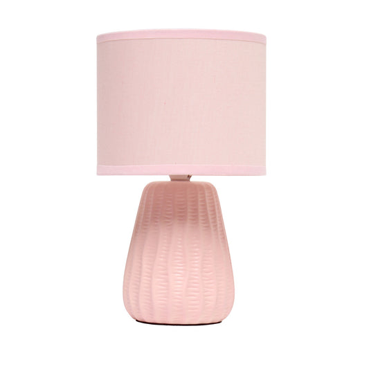 11" Light Pink Ceramic Round Table Lamp With Light Pink Drum Shade