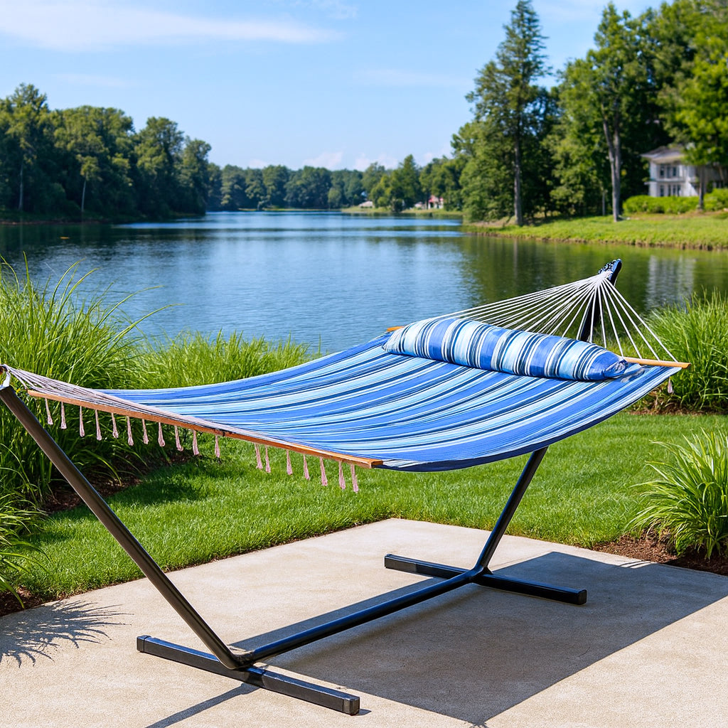 Light Blue And Dark Blue Striped Double Hammock