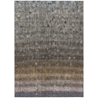 9' X 12' Brown And Beige Striped Washable Indoor Outdoor Area Rug
