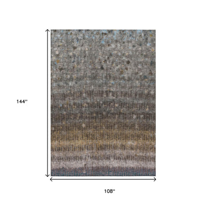 9' X 12' Brown And Beige Striped Washable Indoor Outdoor Area Rug