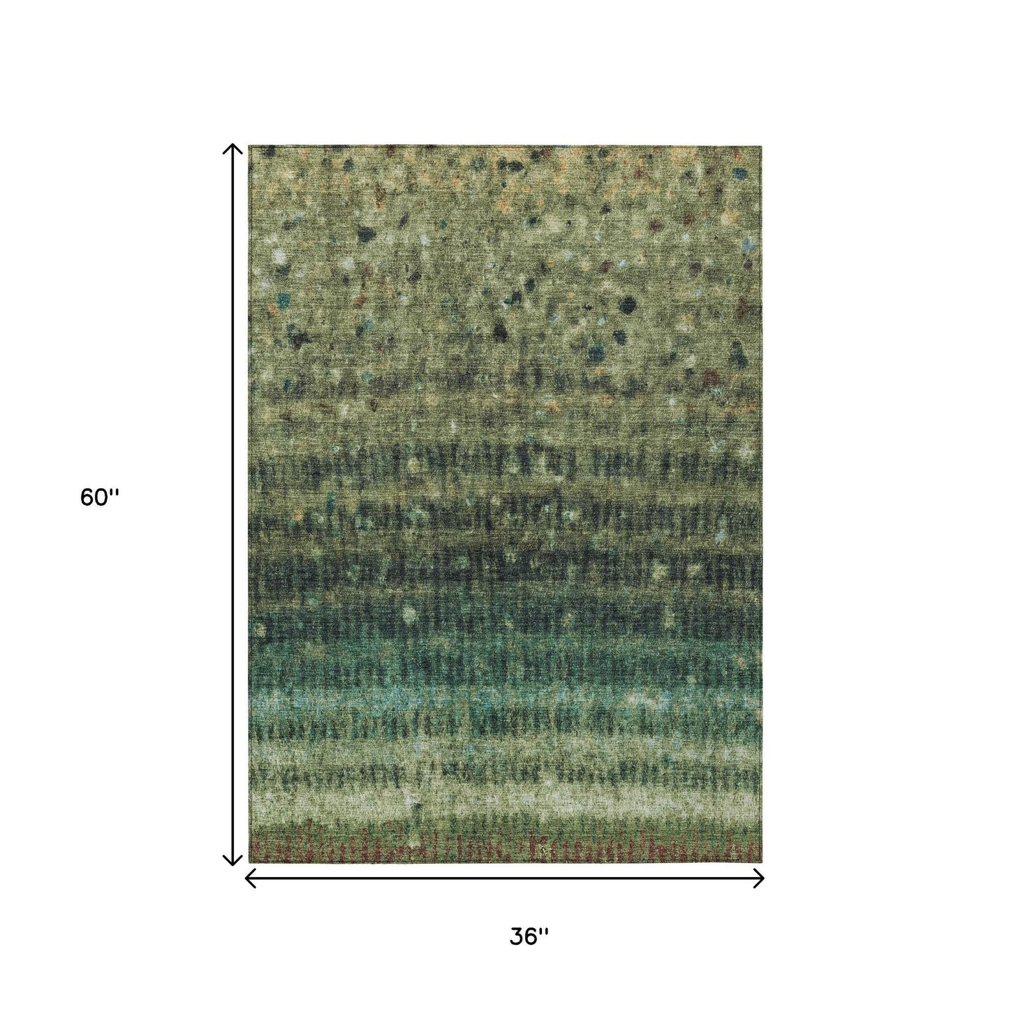 3' X 5' Fern Green And Gray Striped Washable Indoor Outdoor Area Rug
