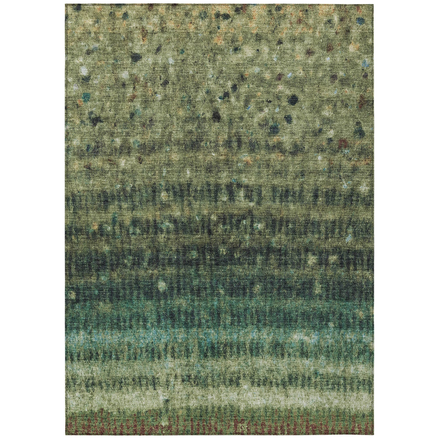 3' X 5' Fern Green And Gray Striped Washable Indoor Outdoor Area Rug