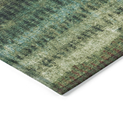 3' X 5' Fern Green And Gray Striped Washable Indoor Outdoor Area Rug