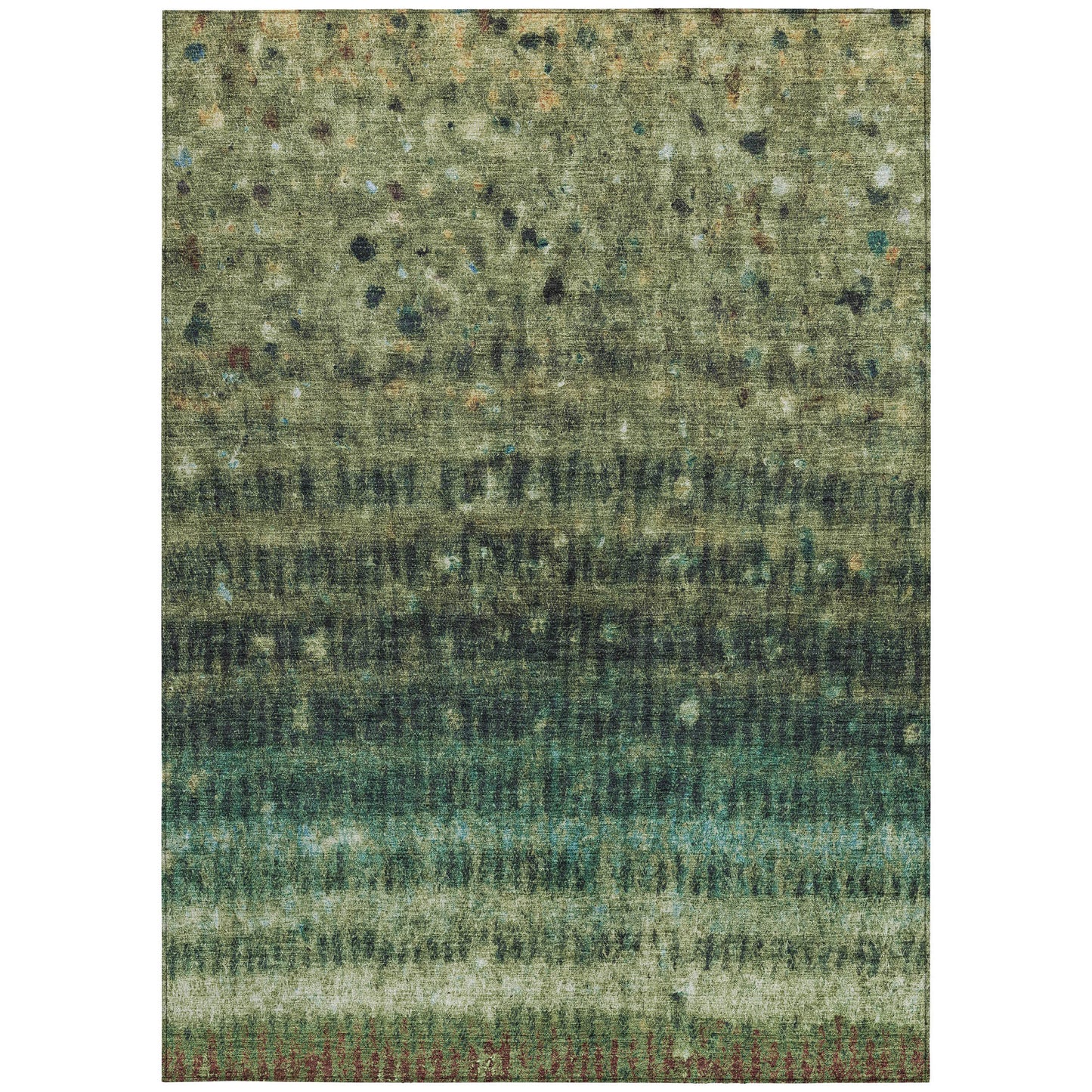 3' X 5' Fern Green And Gray Striped Washable Indoor Outdoor Area Rug