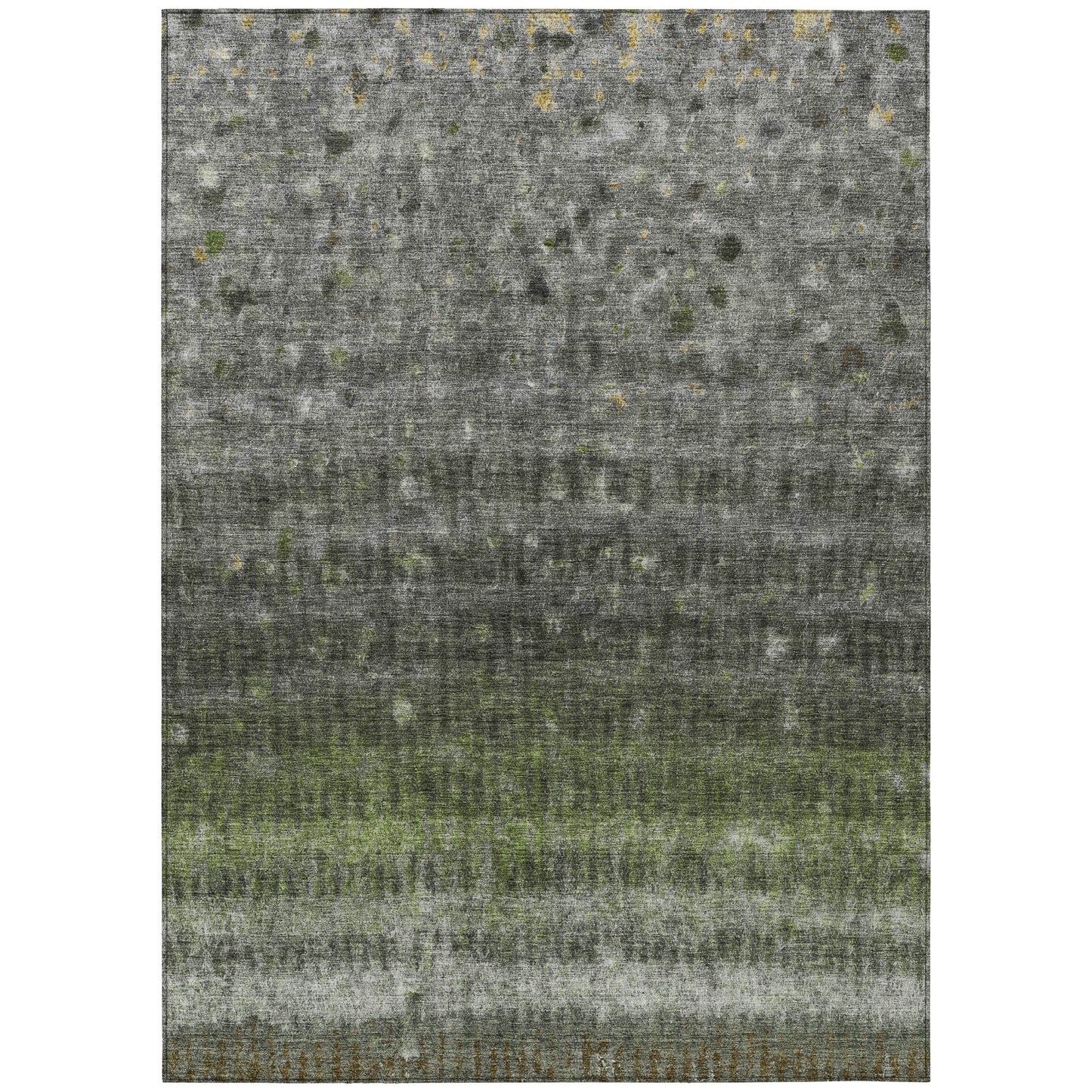 10' X 14' Olive Green And Gray Striped Washable Indoor Outdoor Area Rug