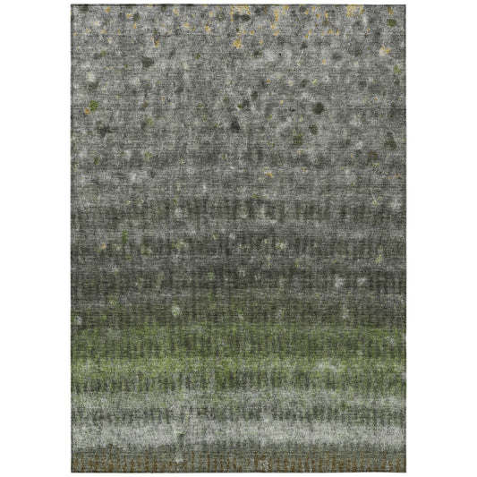 10' X 14' Olive Green And Gray Striped Washable Indoor Outdoor Area Rug