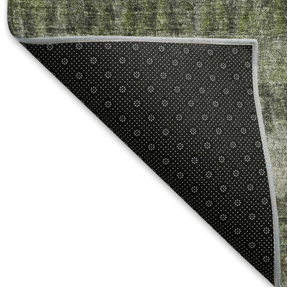 10' X 14' Olive Green And Gray Striped Washable Indoor Outdoor Area Rug