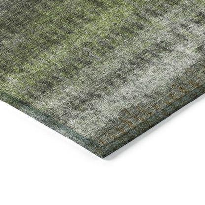 10' X 14' Olive Green And Gray Striped Washable Indoor Outdoor Area Rug