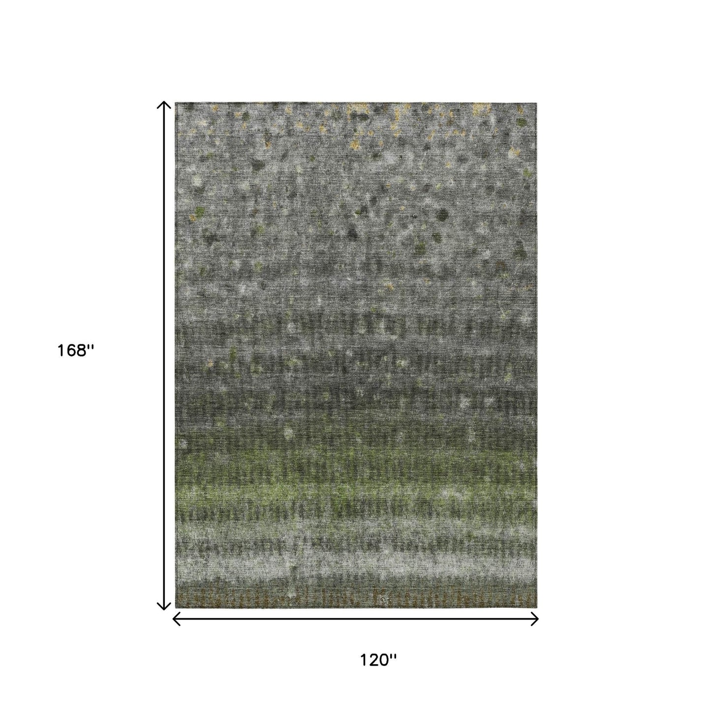 10' X 14' Olive Green And Gray Striped Washable Indoor Outdoor Area Rug