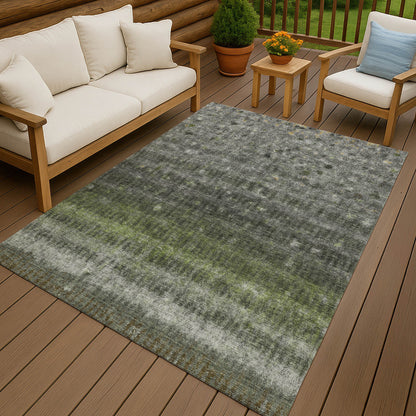 10' X 14' Olive Green And Gray Striped Washable Indoor Outdoor Area Rug