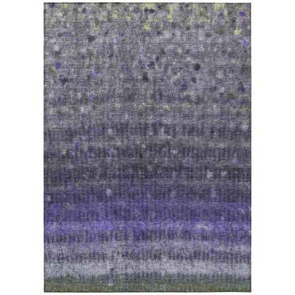 10' X 14' Purple And Gray Striped Washable Indoor Outdoor Area Rug