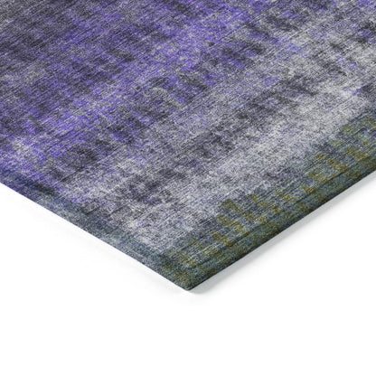 10' X 14' Purple And Gray Striped Washable Indoor Outdoor Area Rug