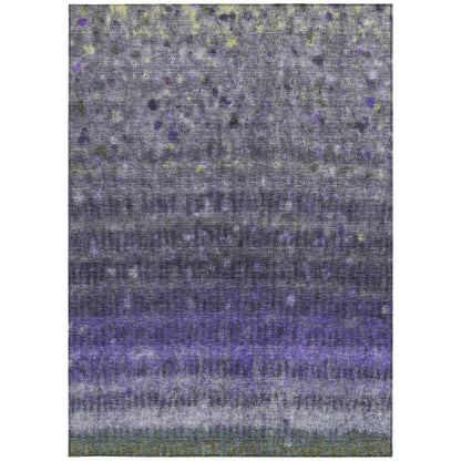 10' X 14' Purple And Gray Striped Washable Indoor Outdoor Area Rug