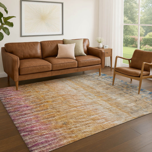 10' X 14' Orange Blue And Beige Abstract Washable Indoor Outdoor Area Rug