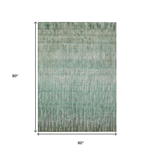 5' X 8' Teal Blue And Beige Abstract Washable Indoor Outdoor Area Rug