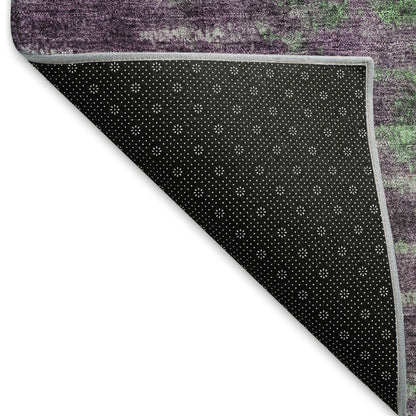 3' X 5' Eggplant Green And Blue Abstract Washable Indoor Outdoor Area Rug