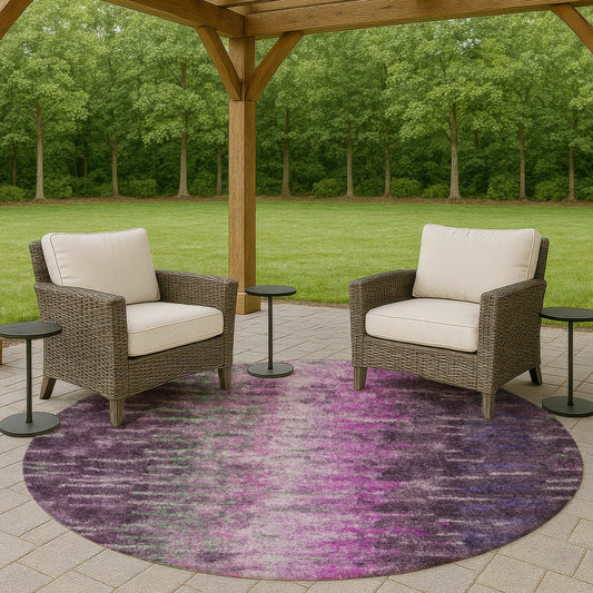 8' Eggplant Green And Blue Round Abstract Washable Indoor Outdoor Area Rug
