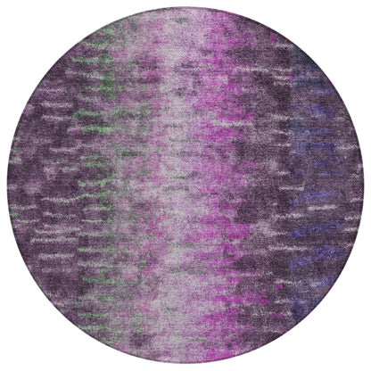 8' Eggplant Green And Blue Round Abstract Washable Indoor Outdoor Area Rug