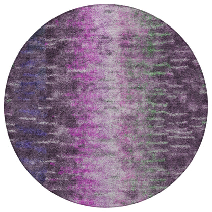 8' Eggplant Green And Blue Round Abstract Washable Indoor Outdoor Area Rug
