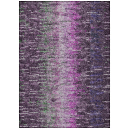 8' X 10' Eggplant Green And Blue Abstract Washable Indoor Outdoor Area Rug