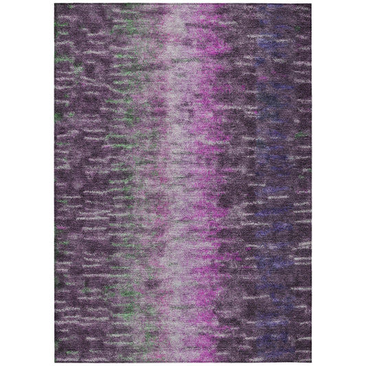 8' X 10' Eggplant Green And Blue Abstract Washable Indoor Outdoor Area Rug