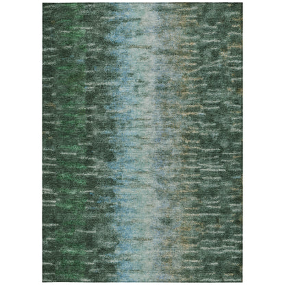 3' X 5' Emerald Teal Blue And Ivory Abstract Washable Indoor Outdoor Area Rug