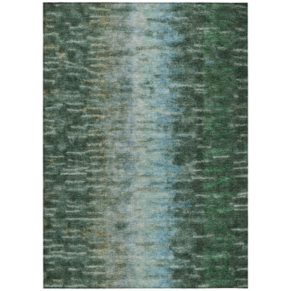3' X 5' Emerald Teal Blue And Ivory Abstract Washable Indoor Outdoor Area Rug