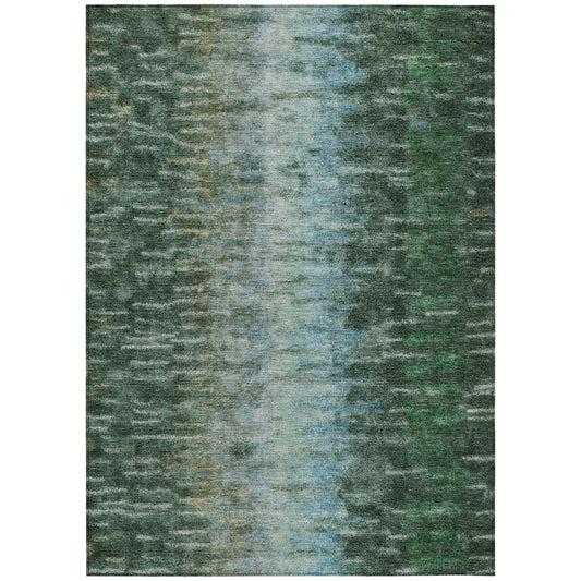 3' X 5' Emerald Teal Blue And Ivory Abstract Washable Indoor Outdoor Area Rug