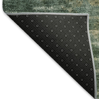 3' X 5' Emerald Teal Blue And Ivory Abstract Washable Indoor Outdoor Area Rug