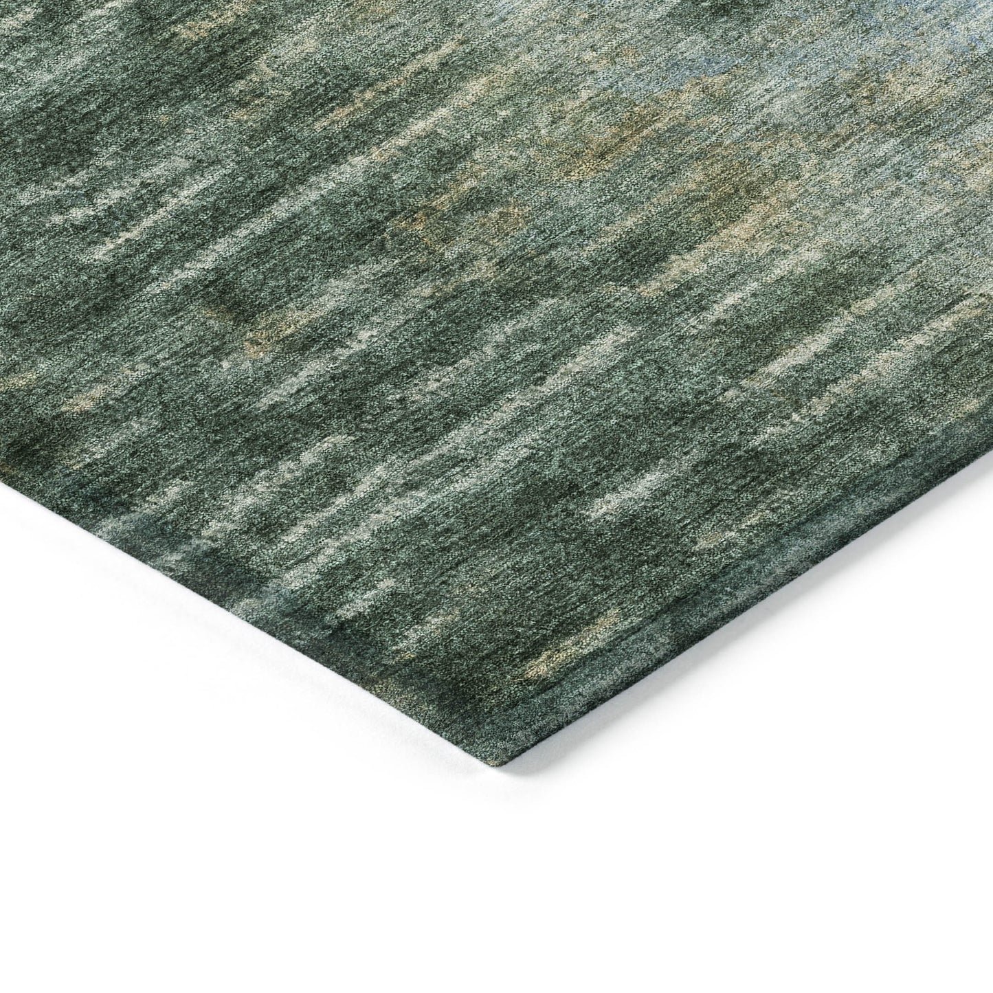3' X 5' Emerald Teal Blue And Ivory Abstract Washable Indoor Outdoor Area Rug