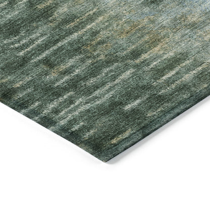 3' X 5' Emerald Teal Blue And Ivory Abstract Washable Indoor Outdoor Area Rug